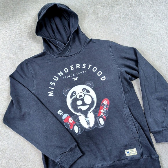 Entree Lifestyle Misunderstood Panda Hoodie Mens Medium Black Skateboard Graphic — photo 2
